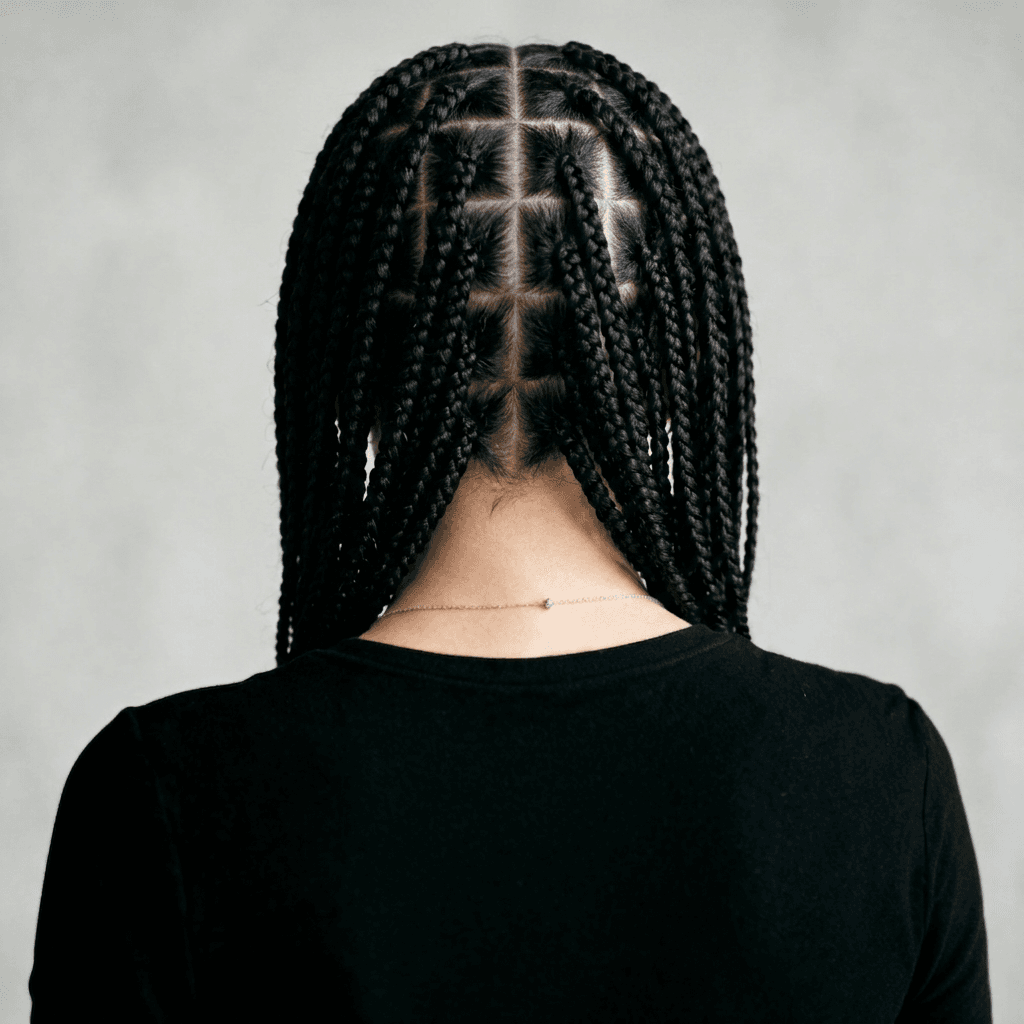 Knotless Braids. Parted and braided to the ends — the version you only ever see from behind.